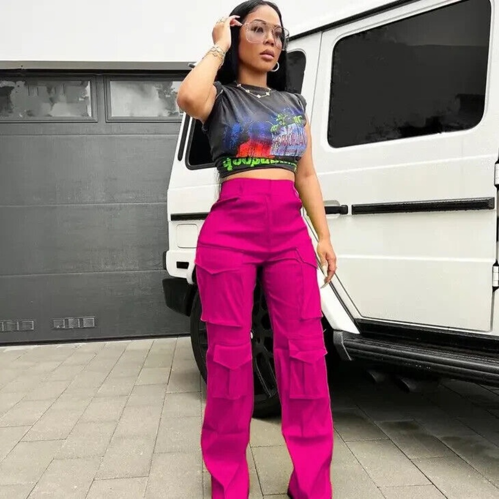 Fuchsia Multi-pocket Cargo Pants